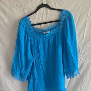 Counterparts Bright Blue Lace Accent Blouse